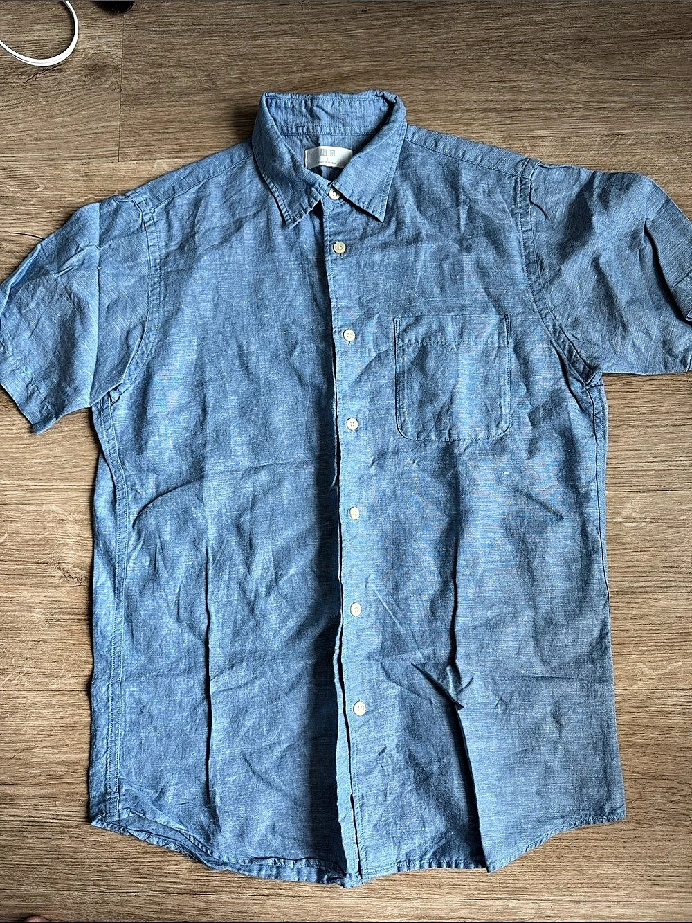 Uniqlo Cotton Linen Short Sleeve Shirt Blue Small